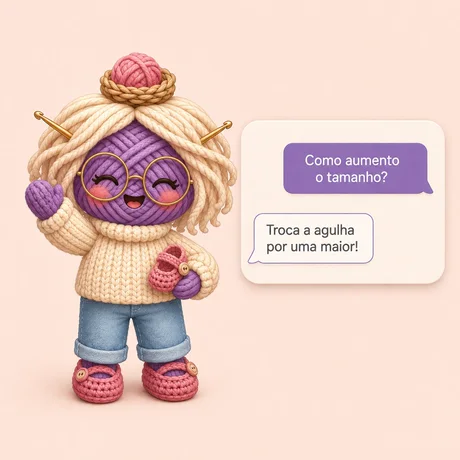 Tela do assistente de IA do crochê respondendo a uma dúvida sobre aumento de carreira em uma touca